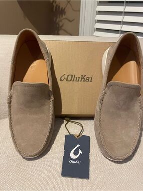 OluKai Men’s Taupe Suede Slip-On Loafers